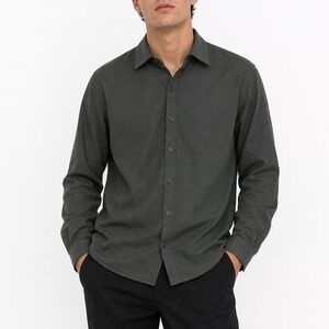 No Retreat Mens Large Olive Green Long Sleeve Button Down Shirt Solid Casual L
